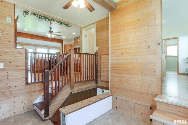 113 W Essex St, Glasford, IL 61533 - stairway with wooden walls, a ceiling fan, and recessed lighting
