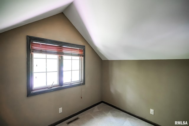 additional living space featuring lofted ceiling, carpet, and baseboards