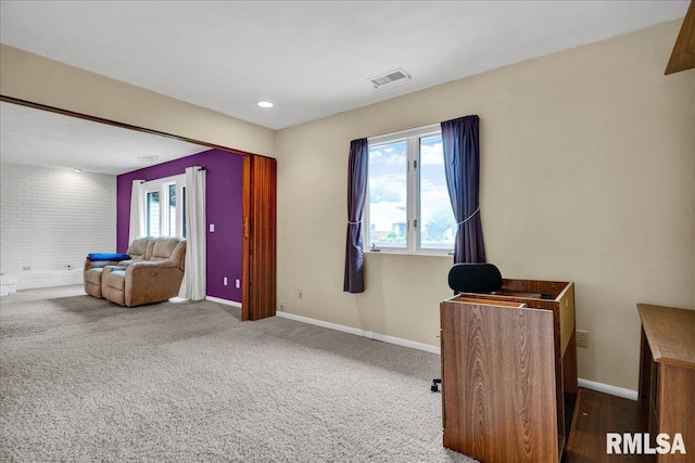 office featuring plenty of natural light, baseboards, carpet flooring, and recessed lighting