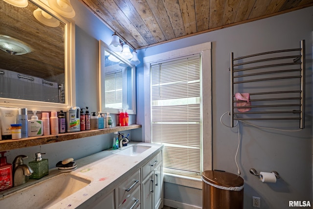 128 W Spruce St, Canton, IL 61520 - full bath featuring wood ceiling, radiator, and double vanity