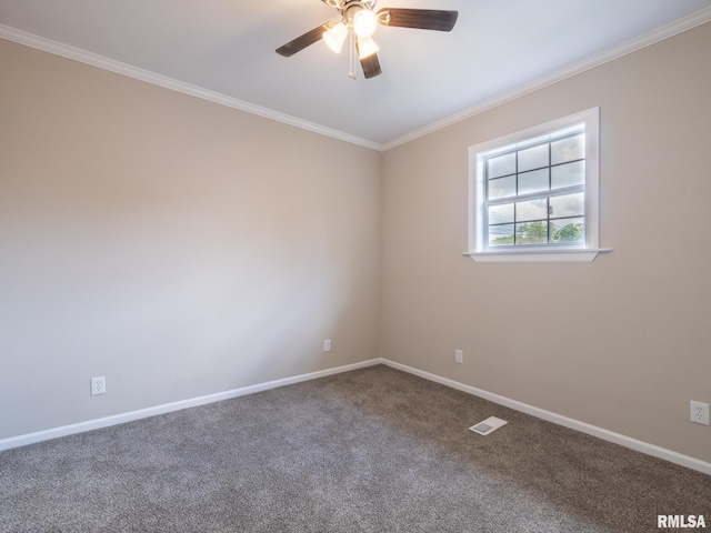 2205 N N St, Peoria, IL 61604 - empty room featuring crown molding, carpet flooring, baseboards, and a ceiling fan