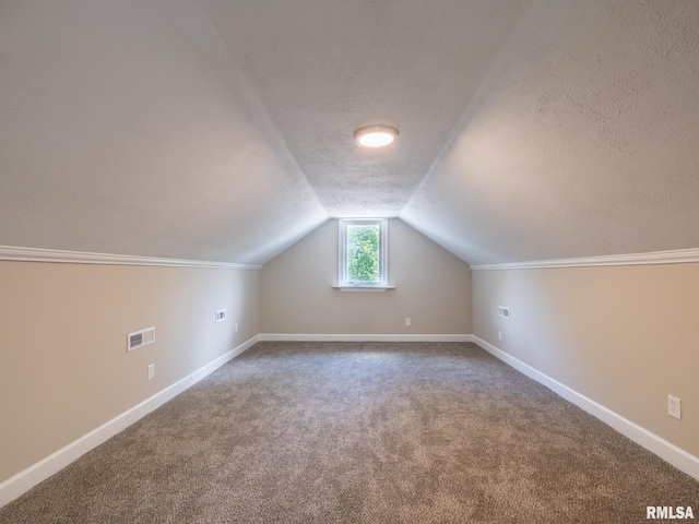 2205 N N St, Peoria, IL 61604 - additional living space featuring carpet, baseboards, a textured ceiling, and vaulted ceiling