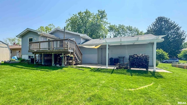 7409 N Piccadilly Pl, Peoria, IL 61614 - back of house with a wooden deck, a patio, stairway, and a lawn