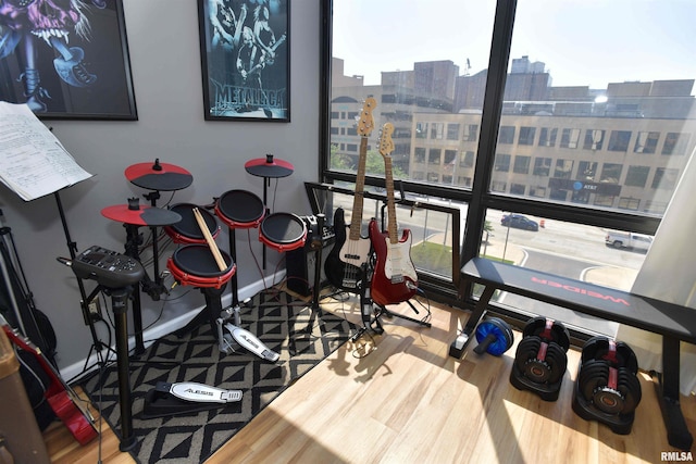 125 SW Jefferson Ave Unit W4S, Peoria, IL 61602 - playroom with wood finished floors, a city view, and baseboards