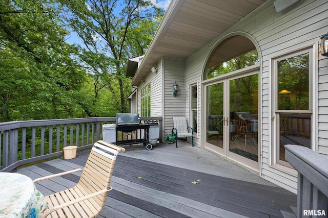 131 Lakeside Pl, Dahinda, IL 61428 - wooden deck with french doors and area for grilling