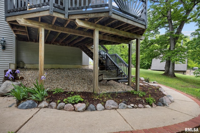 131 Lakeside Pl, Dahinda, IL 61428 - view of patio featuring stairway and a deck