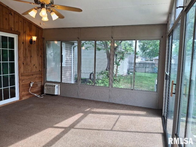 1907 Chicory Rd, Pekin, IL 61554 - unfurnished sunroom featuring a ceiling fan and a wall unit AC