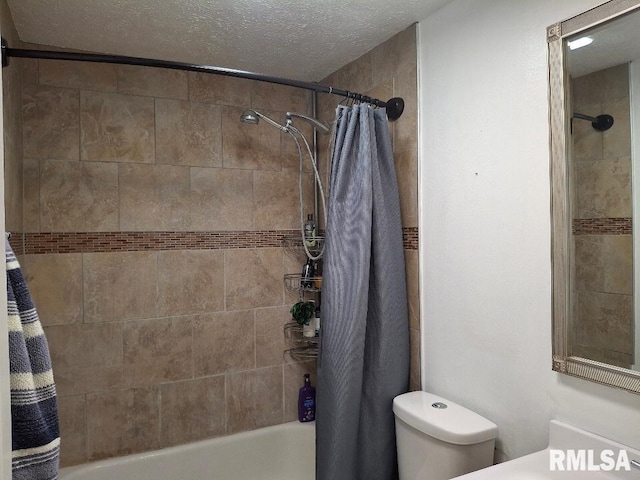 1907 Chicory Rd, Pekin, IL 61554 - full bath with shower / tub combo with curtain, toilet, a textured ceiling, and vanity