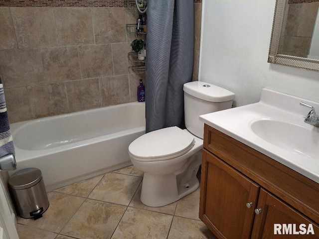 1907 Chicory Rd, Pekin, IL 61554 - full bathroom featuring vanity, shower / bath combo, toilet, and tile patterned flooring