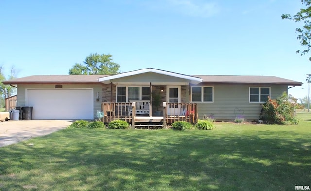 16338 E Red Maple Ln, Lewistown, IL 61542 - single story home with a garage, a front lawn, driveway, and a wooden deck