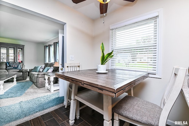 1202 W Purtscher Dr, Peoria, IL 61614 - dining area featuring a ceiling fan and dark wood finished floors