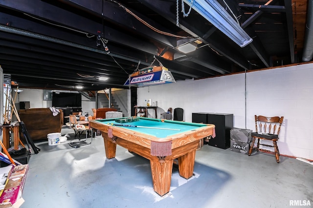 1202 W Purtscher Dr, Peoria, IL 61614 - rec room with pool table and concrete flooring