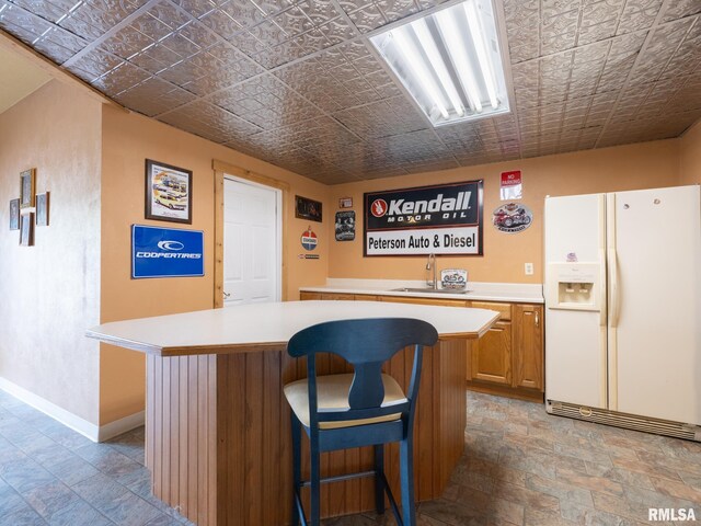 26620 Schuck Rd, Washington, IL 61571 - community bar area with white refrigerator with ice dispenser, an ornate ceiling, stone finish floors, and baseboards