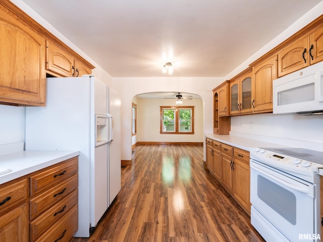 110 Loren St, Washington, IL 61571 - kitchen with white appliances, light countertops, brown cabinets, and dark wood-type flooring