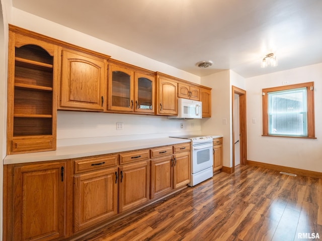 110 Loren St, Washington, IL 61571 - kitchen with white appliances, open shelves, light countertops, and dark wood-type flooring