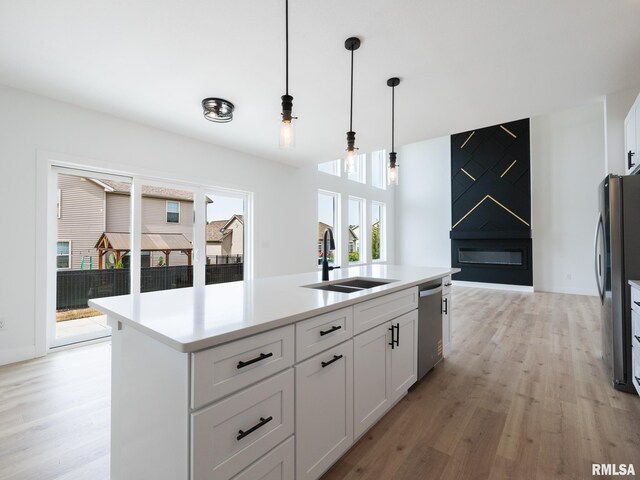 112 Shannon Hills Dr, Washington, IL 61571 - kitchen featuring a sink, light wood-style flooring, appliances with stainless steel finishes, and decorative light fixtures