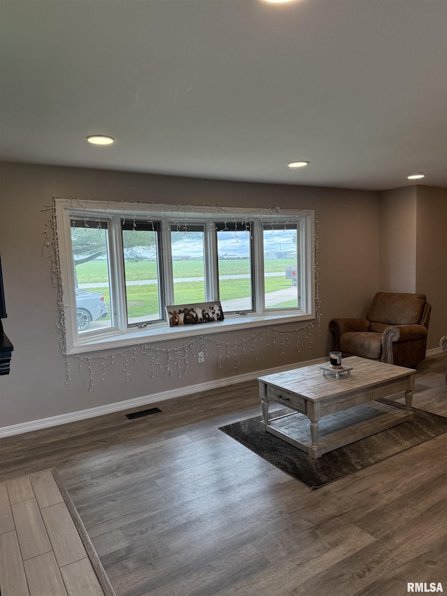 4170 E 1200th St, Macomb, IL 61455 - living area featuring baseboards, wood finished floors, and recessed lighting