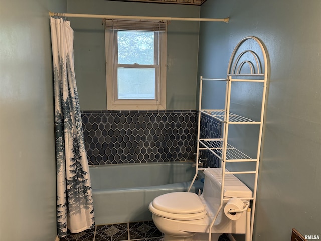 6 Bay Shore Dr, Lacon, IL 61540 - full bath with shower / bath combination with curtain, toilet, and tile patterned floors