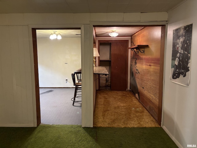 6 Bay Shore Dr, Lacon, IL 61540 - hallway with carpet and wooden walls