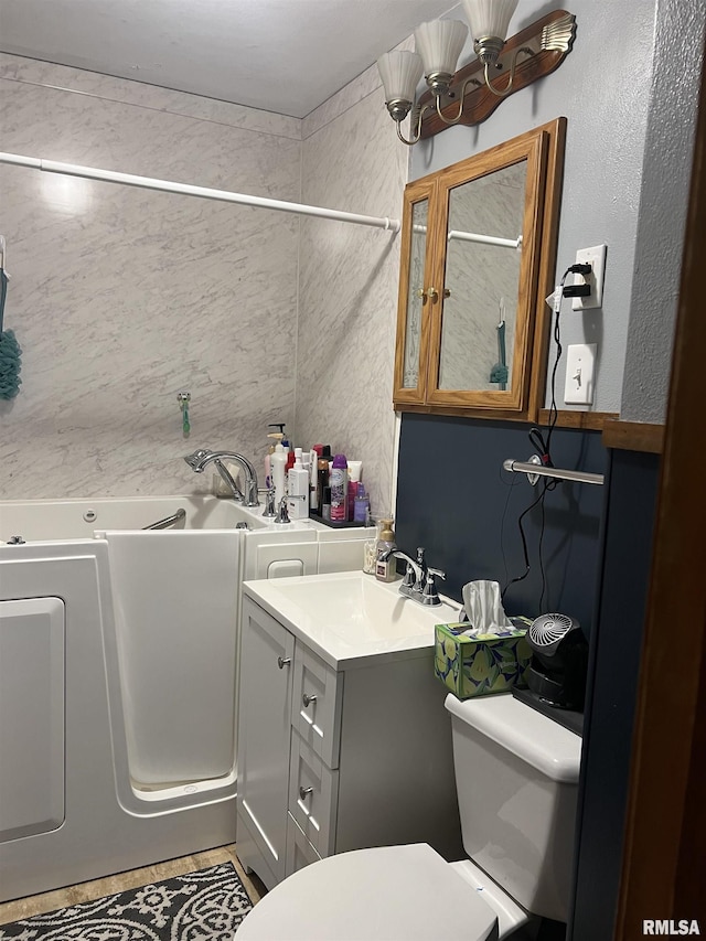 313 N Edwards St, Macomb, IL 61455 - full bath featuring toilet, a bath, vanity, and a shower