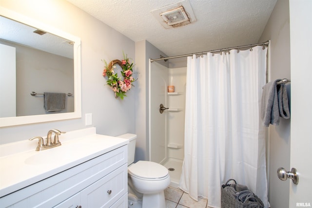 32 Black Partridge Run, Hopewell, IL 61565 - full bathroom featuring vanity, tile patterned floors, curtained shower, and a textured ceiling