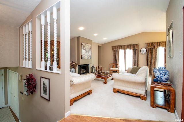 32 Black Partridge Run, Hopewell, IL 61565 - living room with vaulted ceiling, recessed lighting, and wood finished floors