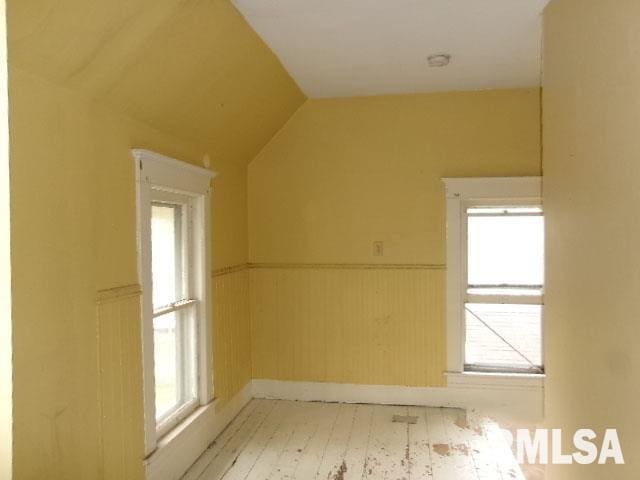 896 E Chestnut St, Canton, IL 61520 - additional living space with wainscoting, vaulted ceiling, and light wood-style floors