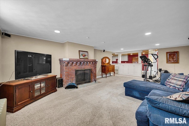 701 E Pearl St, Tremont, IL 61568 - living room with carpet flooring, recessed lighting, and a fireplace