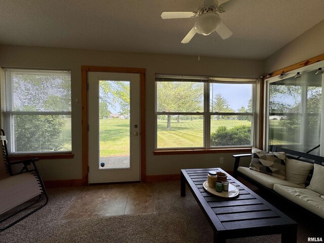 1041 Hawthorn Rdg, Macomb, IL 61455 - living room featuring baseboards, healthy amount of natural light, and a ceiling fan