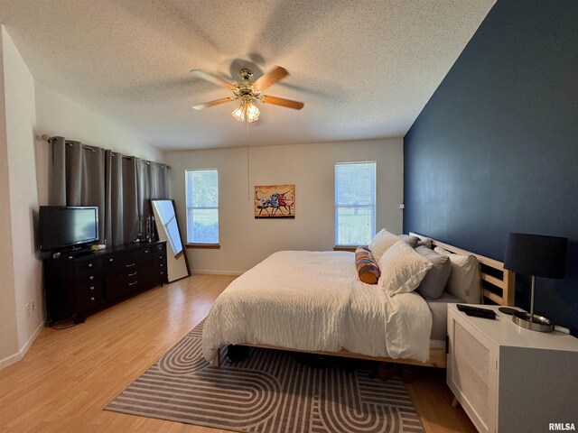 1041 Hawthorn Rdg, Macomb, IL 61455 - bedroom with light wood-style floors, a textured ceiling, baseboards, and a ceiling fan