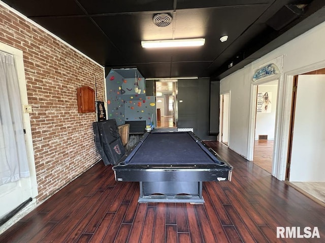 836 S Johnson St, Macomb, IL 61455 - game room with brick wall, wood finished floors, and billiards