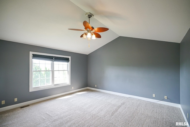 521 S French Dr, Dunlap, IL 61525 - unfurnished room with lofted ceiling, carpet flooring, and a ceiling fan