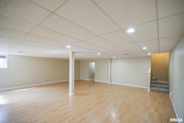521 S French Dr, Dunlap, IL 61525 - basement with light wood finished floors, stairs, and recessed lighting