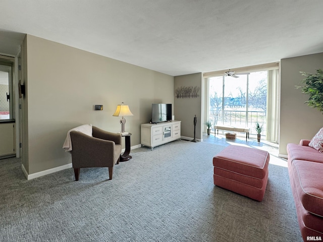 4444 N Knoxville Ave Unit 301, Peoria, IL 61614 - living room featuring floor to ceiling windows, baseboards, and carpet flooring