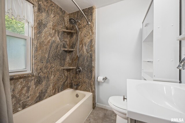 1111 S 4th St, Pekin, IL 61554 - full bathroom featuring shower / bath combination, toilet, vanity, and baseboards