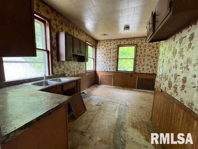 907 E Republic St, Peoria, IL 61603 - kitchen with wallpapered walls and wainscoting