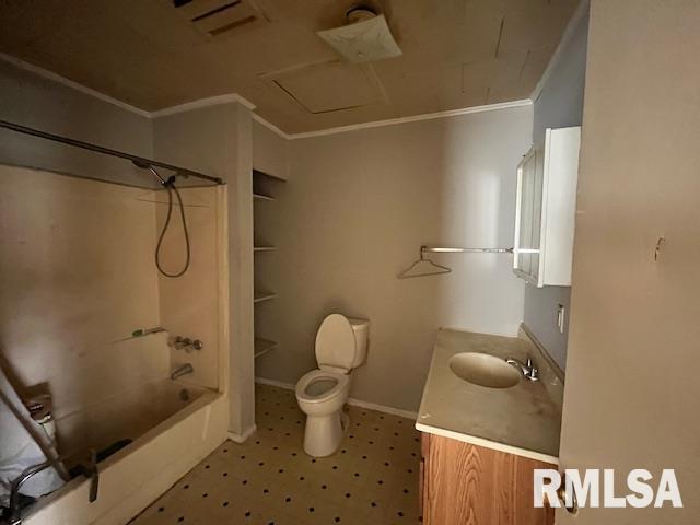 907 E Republic St, Peoria, IL 61603 - full bath featuring vanity, crown molding, bathtub / shower combination, and tile patterned floors