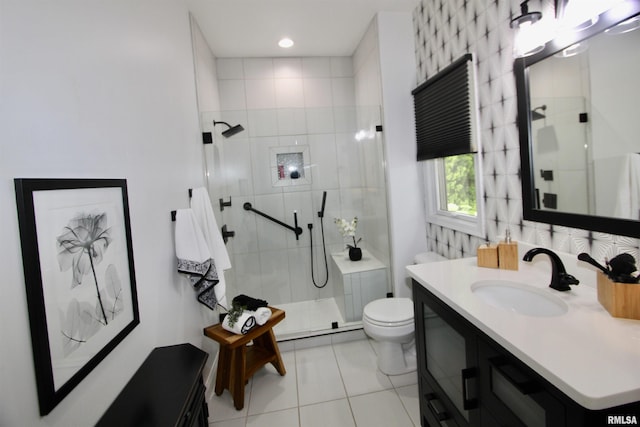 1964 Chestnut Ln, Washington, IL 61571 - full bath with vanity, a tile shower, and tile patterned flooring