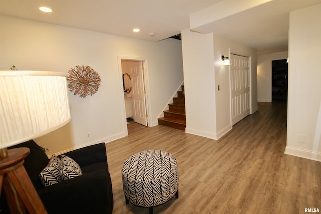 1964 Chestnut Ln, Washington, IL 61571 - sitting room with stairway, wood finished floors, and recessed lighting