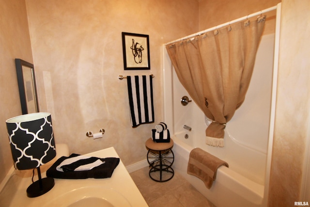 1964 Chestnut Ln, Washington, IL 61571 - bathroom with shower / tub combo with curtain and tile patterned flooring