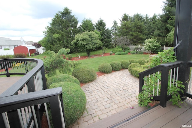 1964 Chestnut Ln, Washington, IL 61571 - view of yard featuring a shed, a patio area, and a wooden deck