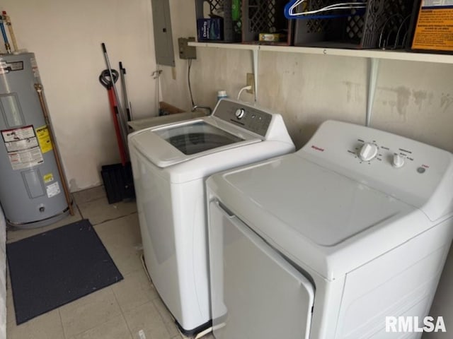 102 Main St, Camp Grove, IL 61424 - washroom with water heater, separate washer and dryer, electric panel, and light tile patterned floors