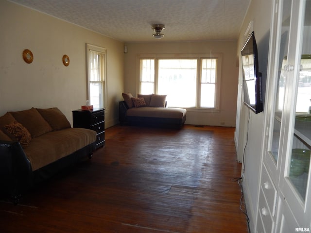 120 W Adams St, Macomb, IL 61455 - living area with dark wood-style flooring and a textured ceiling