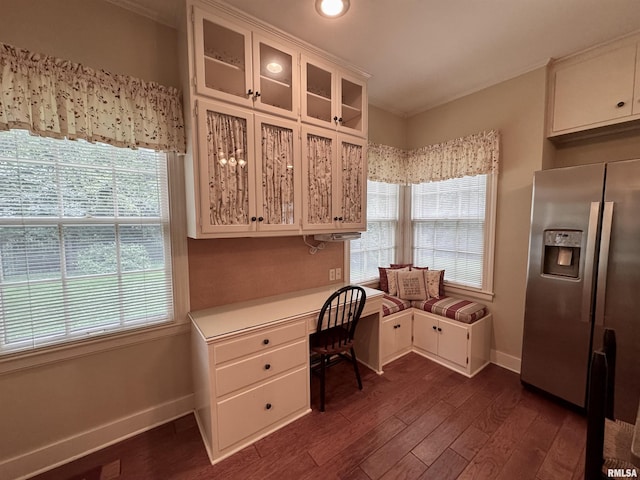360 N Normal St, Macomb, IL 61455 - office space featuring dark wood-style floors, built in study area, ornamental molding, and recessed lighting