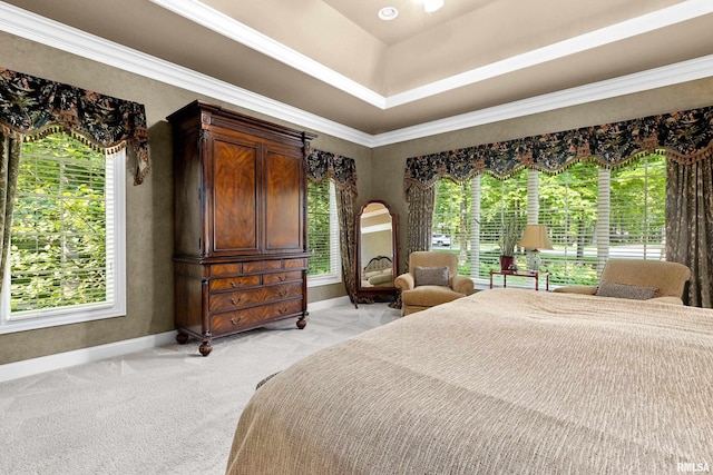 11518 N Nettle Creek Dr, Dunlap, IL 61525 - bedroom featuring multiple windows, light colored carpet, arched walkways, and ornamental molding