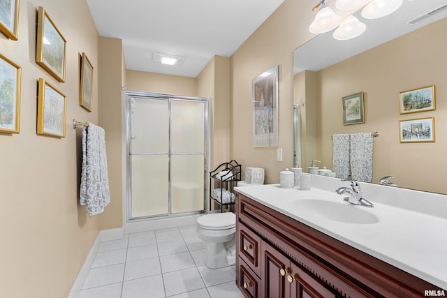 11518 N Nettle Creek Dr, Dunlap, IL 61525 - full bathroom with vanity, tile patterned flooring, a stall shower, and a chandelier