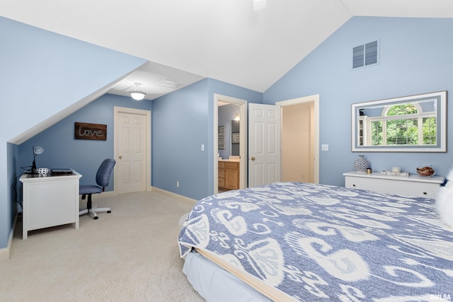 11518 N Nettle Creek Dr, Dunlap, IL 61525 - bedroom with vaulted ceiling, light carpet, ensuite bathroom, and a ceiling fan