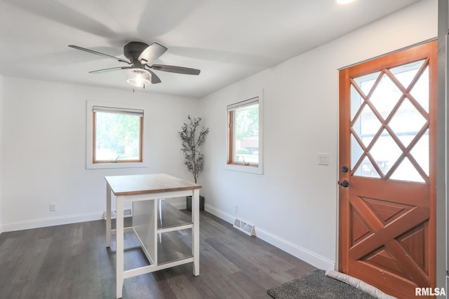 4415 N Rosemead Dr, Peoria, IL 61614 - office area with dark wood finished floors and ceiling fan