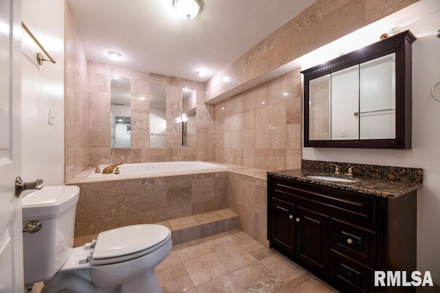 2331 W Molly Ln, Dunlap, IL 61525 - full bathroom with toilet, a bath, vanity, and tile walls