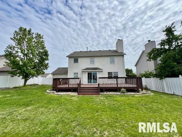2331 W Molly Ln, Dunlap, IL 61525 - back of house featuring a wooden deck and a chimney